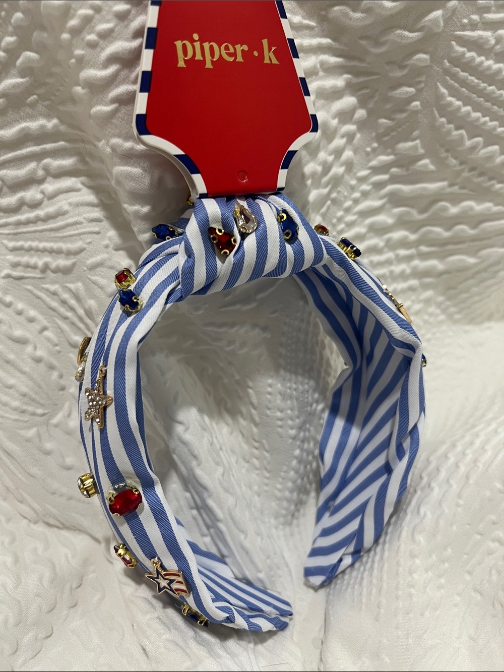 Piper K Patriotic Headband with Gems and Charms
